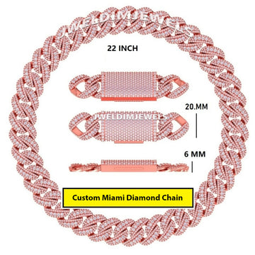 14k Mens Real Rose Gold Cuban Link Chain 22 inch 24mm with Round and Fancy cut multiple VVS Diamond Design Rappers Chains Custom Heavy Gold Cuban Necklace (Copy) Gurukrupa-Gems