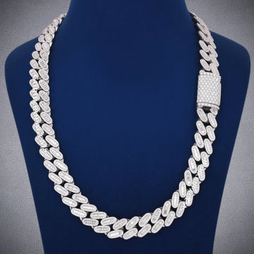 18mm Miami New Style Cuban Necklace Iced Out 925 Silver Round and Baguette Cuban Link Chain for Men Gurukrupa-Gems