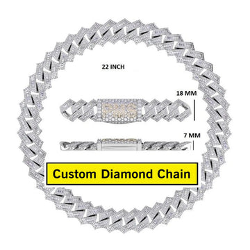 22inch 12MM Iced Out Custom Cross Infinity Link Chain Sterling Silver with VVS Moissanite Diamond Heavy Necklace Gurukrupa-Gems