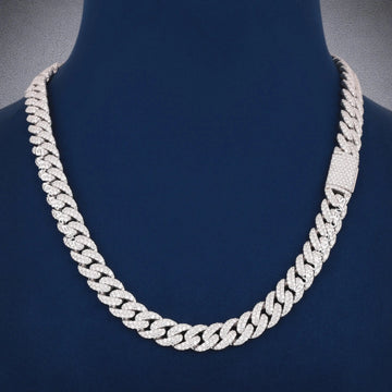 22 Inch 14mm Silver Diamond Cuban Link Chain Necklace with Fully Iced Out Shine for Mens Gurukrupa-Gems