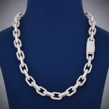 20 inch 12mm Cuban Link Silver Diamond Chain Iced Out Chains Real Diamonds Square White Gold Mens Necklace in Cuban Baguette Chain (Copy) Gurukrupa-Gems