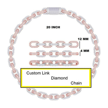 20 inch 12mm Cuban Link Silver Diamond Chain Iced Out Chains Real Diamonds Square White Gold Mens Necklace in Cuban Baguette Chain (Copy) Gurukrupa-Gems