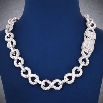 20 inch 16mm Big Round Diamond Iced Infinity Link Cuban Chain with Two Tone Silver & Yellow Gold Mens Custom Rappers Chains Gurukrupa-Gems