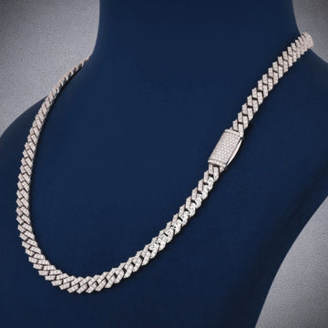 24 Inch 10mm Two Tone Silver Rose Gold Cuban Link Chain for Men Fully Iced Out Necklace Gurukrupa-Gems