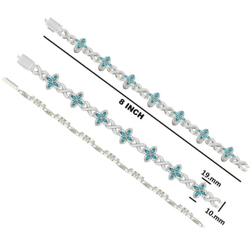 20mm Sterling Silver Blue Marquise and Round Diamonds with Four Leaf Clover Infinity Link Bracelet Gurukrupa-Gems