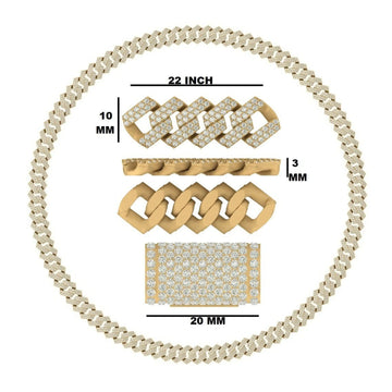 22 Inch 10 mm Yellow Gold Cuban Link Iced Out Chain Luxury Hip Hop Diamond Necklace for Men Gurukrupa-Gems