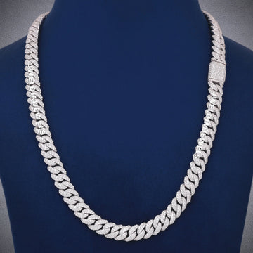 22 Inch 10mm Iced Out Miami Cuban Link Chain in White Gold with Fully Diamond Hip Hop Necklace Gurukrupa-Gems
