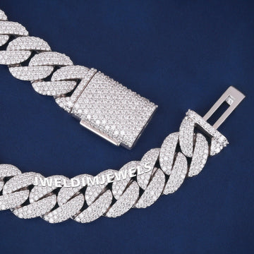 22 inch 15mm Mens Silver Necklace in Mosaic Set White Cuban Link Chain Iced Out VVS Necklace Womens (Copy) Gurukrupa-Gems