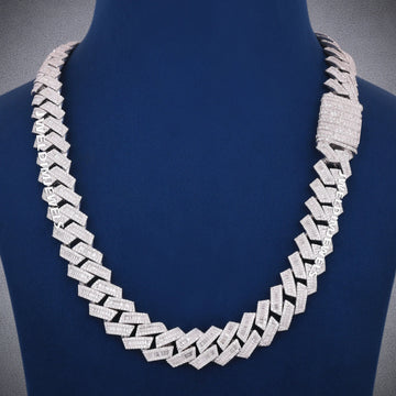 22 inch 18mm Miami New Style Cuban Necklace Iced Out 925 Silver Round and Baguette Cuban Link Chain for Mens (Copy) Gurukrupa-Gems