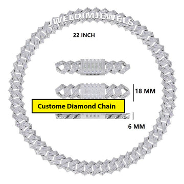 22 inch 18mm Miami New Style Cuban Necklace Iced Out 925 Silver Round and Baguette Cuban Link Chain for Mens (Copy) Gurukrupa-Gems