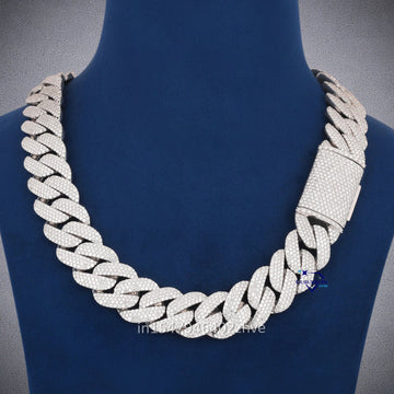 22 inch 22 mm heavy full white diamond cuban chain - Gurukrupa - Gems