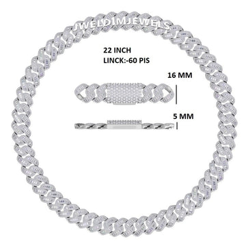 22 inch 16mm Iced Out Halo Cuban Link Custom Chain with Round Baguette Cut Heavy Luxury Necklace Gurukrupa-Gems
