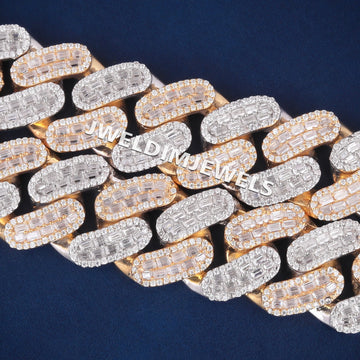 22 inch Diamond Cuban Necklace Two Tone 20mm Cuban Link Chain with Baguette Round Lab Diamond Necklace Mens Custom Miami Gold Cuban Link Chain (Copy) Gurukrupa-Gems