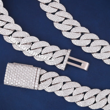 24 Inch 18mm Custom Clasp White Gold Cuban Link Chain VVS Diamonds Iced Out Necklace for Mens Gurukrupa-Gems