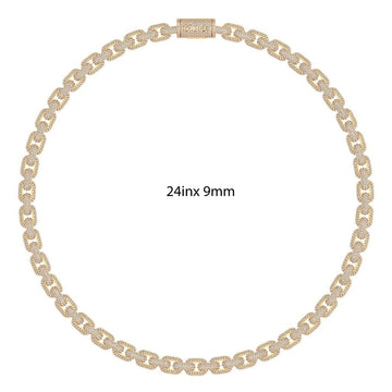25 inch 9mm Cuban Link Silver Diamond Chain Iced Out Chains Real Diamonds Square White Gold Mens Necklace in Cuban Baguette Chain Gurukrupa-Gems