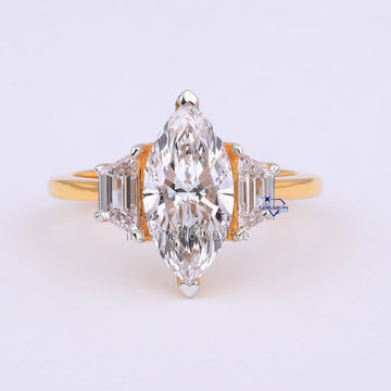 2.90 CT Marquise & Trapezoid Diamond Solitaire Ring For Women - Gurukrupa-Gems