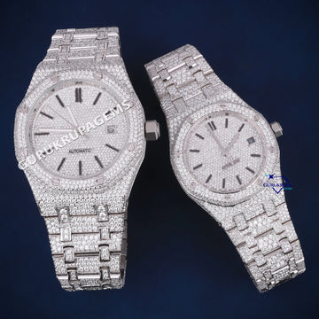 41-36 mm his and hers fully white couple diamond watch Gurukrupa-Gems