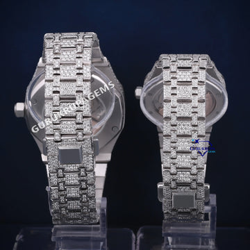 41-36 mm his and hers fully white couple diamond watch Gurukrupa-Gems