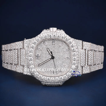 41 mm Fully white iced out custom baguette stick dials watch Gurukrupa-Gems