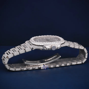 41 mm Fully white iced out custom baguette stick dials watch Gurukrupa-Gems