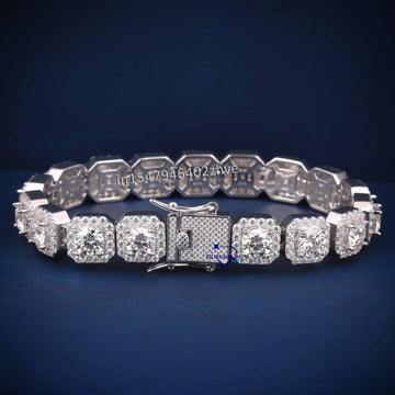 8 inch 11 mm tennis inspired halo set diamond bracelet - Gurukrupa-Gems