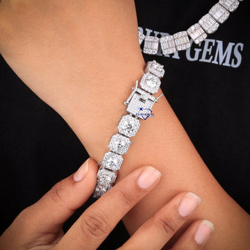 8 inch 11 mm tennis inspired halo set diamond bracelet - Gurukrupa-Gems