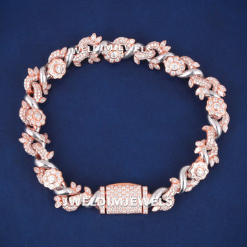 8.5 Inch 9mm Rose Gold Diamond Clover Bracelet Fully Iced Out Lucky Charm and Exclusive Hip Hop Style Gurukrupa-Gems