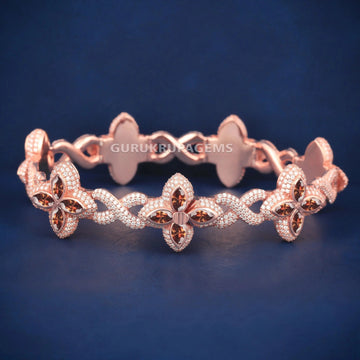 Rose Gold Clover Bracelet with Red Marquise Gemstone and Full Iced Look for Men Gurukrupa-Gems