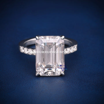 8CT approx silver emerald cut ring for women Gurukrupa-Gems