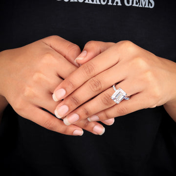 8CT approx silver emerald cut ring for women Gurukrupa-Gems