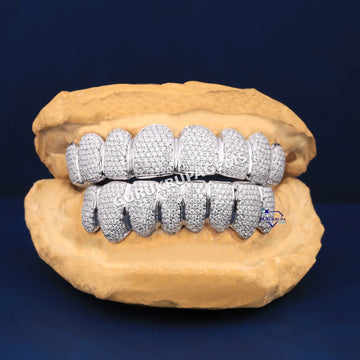 925 Sterling Silver Hip Hop 16 Dental Teeth Diamonds in VVS Clarity Gurukrupa-Gems
