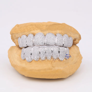 925 Sterling Silver Hip Hop 16 Dental Teeth Diamonds in VVS Clarity Gurukrupa-Gems