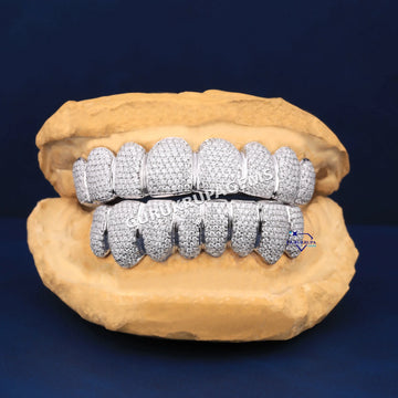 925 Sterling Silver Hip Hop 16 Dental Teeth Diamonds in VVS Clarity Gurukrupa-Gems