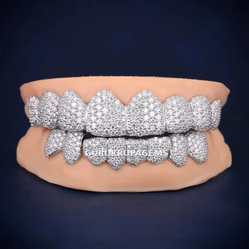 925 Sterling Silver Hip Hop 16 Dental Teeth Diamonds in VVS Clarity Gurukrupa-Gems