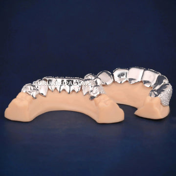 925 Sterling Silver Hip Hop 16 Dental Teeth Diamonds in VVS Clarity Gurukrupa-Gems