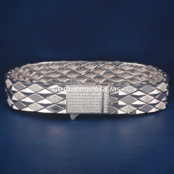 925 Sterling Silver Piaget Tradition Square Cuff Small Diamond Luxury Unisex Bracelet Gurukrupa-Gems