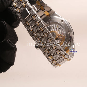 A classic watch with moissanite diamonds, featuring Arabic numerals and diamond studs for a timeless look