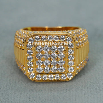 A dazzling mens hip hop diamond ring in 14 kt yellow gold, radiating brilliance with VVS clarity to enhance their style - Gurukrupa-Gems