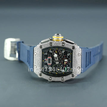 A hip hop diamond watch with moissanite stones boasting a stylish design and rubber strap-Gurukrupa-Gems