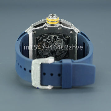 A hip hop diamond watch with moissanite stones boasting a stylish design and rubber strap-Gurukrupa-Gems
