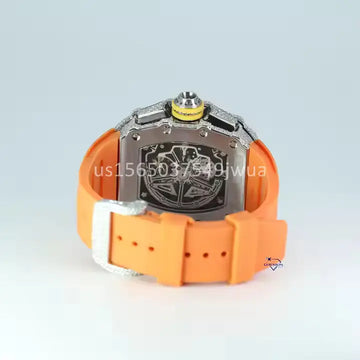 A hip-hop jewelry, this skeleton dial diamond watch with moissanite diamonds offers a classic and stylish vibe
