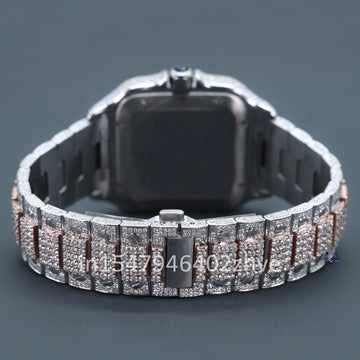 A square dial fully iced out moissanite diamond watch in luxurious white and rose gold colors exuding a lavish appeal-Gurukrupa-Gems