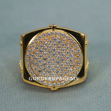 A striking mens hip hop diamond ring in 14 kt yellow gold, elevated with enhanced brilliance and VVS clarity to accentuate their style - Gurukrupa-Gems