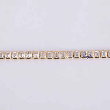 Bezel set 14kt lab grown emerald cut diamond tennis bracelet for women Gurukrupa-Gems