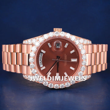 Big pointers on bezel day and date luxury brown face ros egold stainless steel watch Gurukrupa-Gems