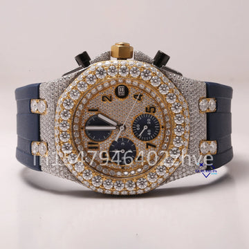 Blue Rubber belt chronograph lab grown diamond watch for men wear at any occasion-Gurukrupa-Gems