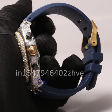 Blue Rubber belt chronograph lab grown diamond watch for men wear at any occasion-Gurukrupa-Gems