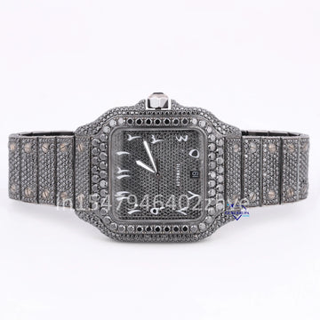 Branded fully iced out luxury black diamond moissanite watch for men with vvs clarity-Gurukrupa-Gems