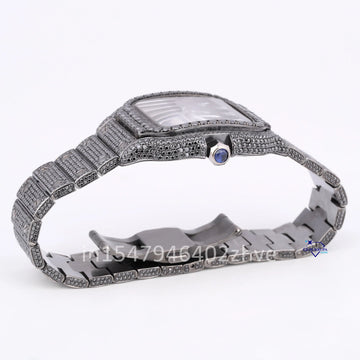 Branded fully iced out luxury black diamond moissanite watch for men with vvs clarity-Gurukrupa-Gems
