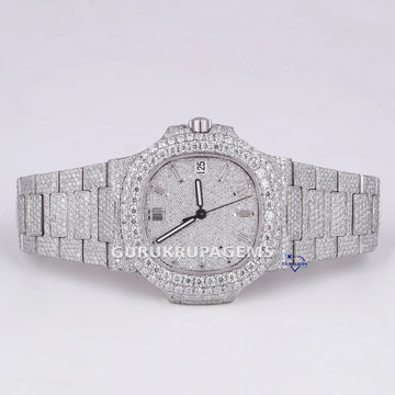 Branded lab made diamonds stainless steel custom built diamond watch Gurukrupa-Gems